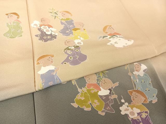 平和屋着物●染色作家 おだに武士 訪問着 手描き 童御地蔵様 松竹梅 暈し染め 正絹 逸品 AAAY9977np