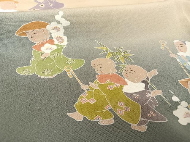 平和屋着物●染色作家 おだに武士 訪問着 手描き 童御地蔵様 松竹梅 暈し染め 正絹 逸品 AAAY9977np