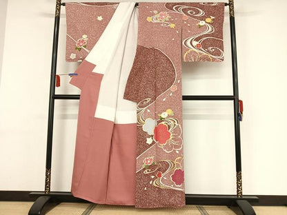 平和屋着物●訪問着 流水花文 金彩 正絹 逸品 AAAY9979np