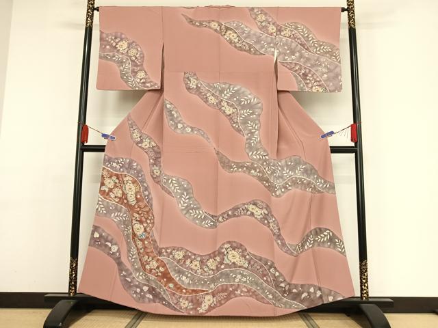 平和屋着物●訪問着 辻が花 桃色地 正絹 逸品 AAAY9984np
