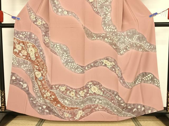 平和屋着物●訪問着 辻が花 桃色地 正絹 逸品 AAAY9984np