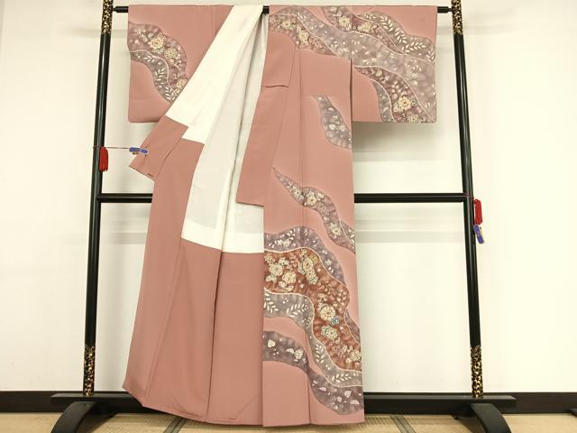 平和屋着物●訪問着 辻が花 桃色地 正絹 逸品 AAAY9984np