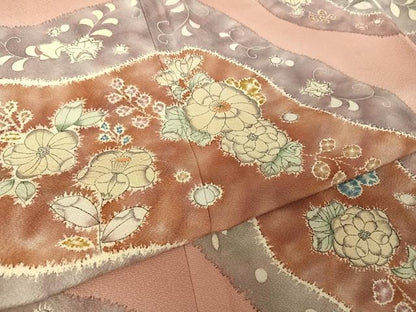 平和屋着物●訪問着 辻が花 桃色地 正絹 逸品 AAAY9984np