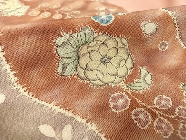 平和屋着物●訪問着 辻が花 桃色地 正絹 逸品 AAAY9984np