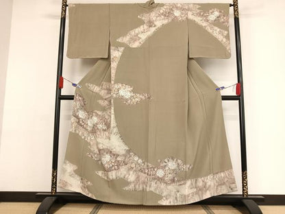 平和屋着物●訪問着 辻が花 絞り 灰汁色 正絹 逸品 AAAY9985np