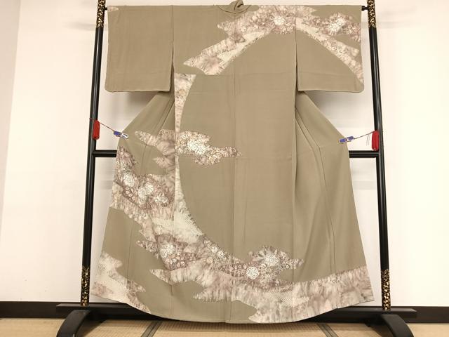 平和屋着物●訪問着 辻が花 絞り 灰汁色 正絹 逸品 AAAY9985np