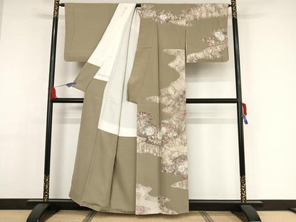 平和屋着物●訪問着 辻が花 絞り 灰汁色 正絹 逸品 AAAY9985np
