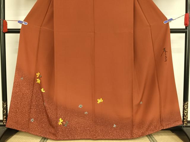 平和屋着物●木下茂森　訪問着　手描き　舞花文　たたき染め　正絹　逸品　AAAY9986np