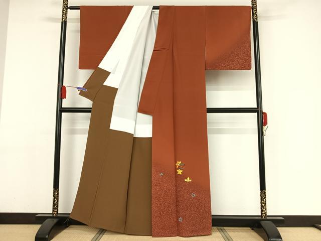平和屋着物●木下茂森　訪問着　手描き　舞花文　たたき染め　正絹　逸品　AAAY9986np