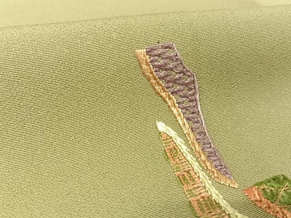 平和屋着物●総刺繍 訪問着 柳茶色 正絹 逸品 AAAY9989np