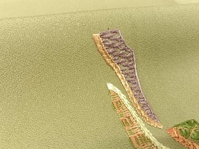 平和屋着物●総刺繍 訪問着 柳茶色 正絹 逸品 AAAY9989np