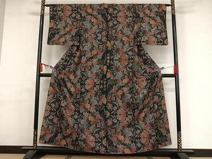 平和屋着物●本場大島紬 一元絣 更紗花文 正絹 逸品 未使用 AAAY9997np