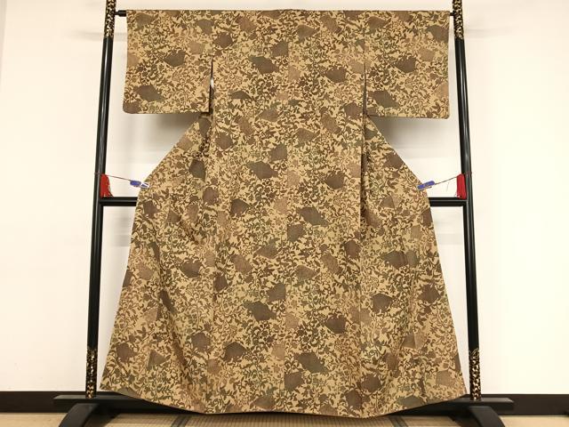 平和屋着物●上質な小紋　地紙更紗花文　正絹　逸品　AAAY9998np