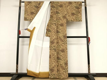 平和屋着物●上質な小紋　地紙更紗花文　正絹　逸品　AAAY9998np