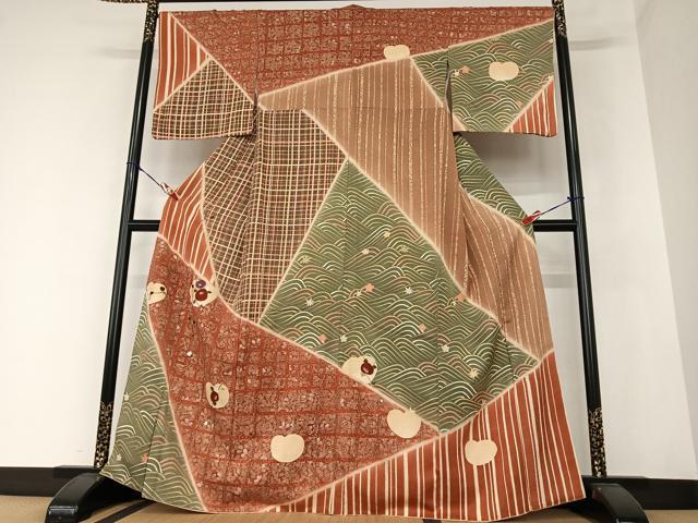 平和屋着物●訪問着 刺繍 枝花文 椿 暈し染め 金彩 正絹 逸品 AAAZ0025zg