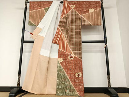 平和屋着物●訪問着 刺繍 枝花文 椿 暈し染め 金彩 正絹 逸品 AAAZ0025zg