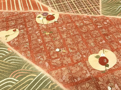 平和屋着物●訪問着 刺繍 枝花文 椿 暈し染め 金彩 正絹 逸品 AAAZ0025zg