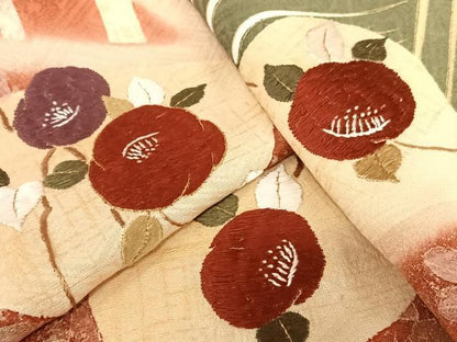 平和屋着物●訪問着 刺繍 枝花文 椿 暈し染め 金彩 正絹 逸品 AAAZ0025zg
