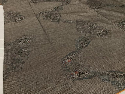 平和屋着物●本場大島紬 泥染め カタス9マルキ 草花文 正絹 逸品 AAAZ0053zg