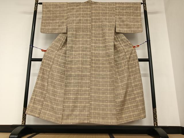 平和屋着物●上質な紬　格子　正絹　逸品　AAAZ0064zg