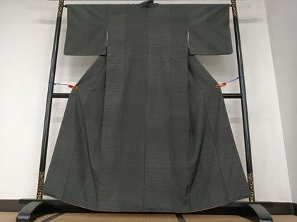平和屋着物●本塩沢　110亀甲　横段文　正絹　逸品　AAAZ0065zg
