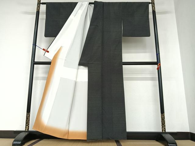 平和屋着物●本塩沢　110亀甲　横段文　正絹　逸品　AAAZ0065zg