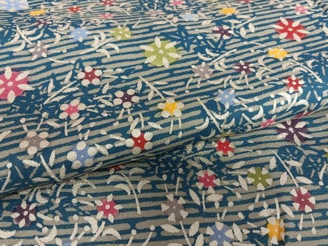 平和屋着物●上質な小紋 型染め 草花文 銀彩 丹後縮緬 仮絵羽 正絹 逸品 未使用 AAAZ0068zg