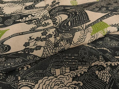 平和屋着物●上質な小紋 型染め 松竹梅風景文 鬼しぼ縮緬 正絹 逸品 AAAZ0074zg