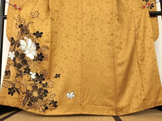 平和屋着物▽金彩友禅作家　金彩の魔術師　堀省平　金煌織　振袖　草花文　銀彩　十二単衣風　正絹　逸品　AAAZ0082zg
