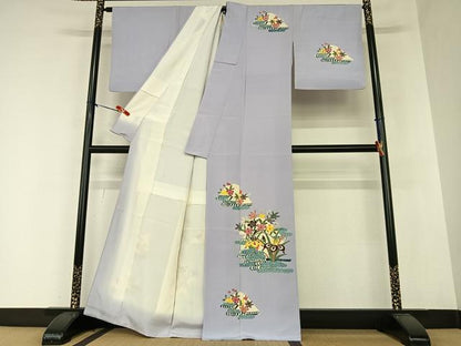 平和屋着物●訪問着 型染め 流水花文 杜若 正絹 逸品 AAAZ0092zg
