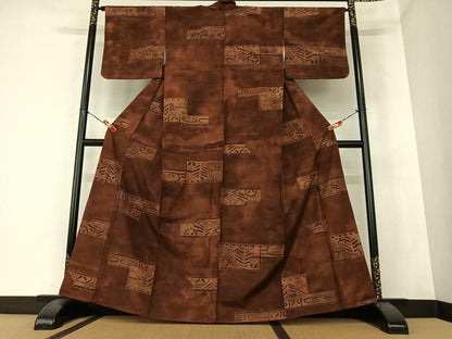 平和屋着物●上質な小紋 紬地 横段草花文 正絹 逸品 AAAZ0098zg