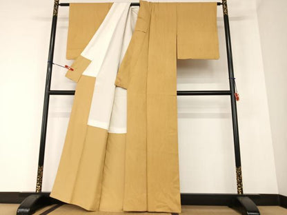 平和屋着物●上質な色無地 縞地紋 芝翫茶色 正絹 逸品 AAAZ0106zg