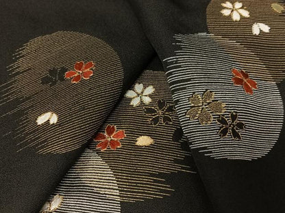 平和屋着物●訪問着　駒刺繍　夜桜　黒地　金彩　正絹　逸品　AAAZ0107zg