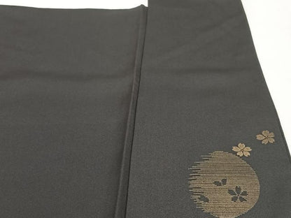 平和屋着物●訪問着　駒刺繍　夜桜　黒地　金彩　正絹　逸品　AAAZ0107zg