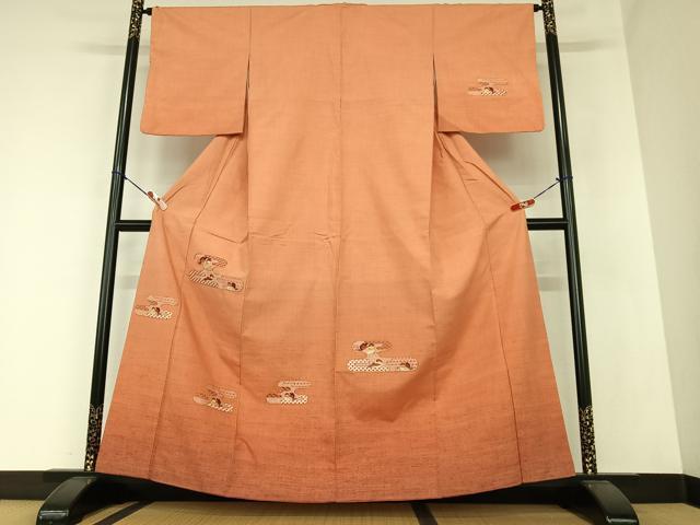 平和屋着物●紬 訪問着 駒刺繍 エ霞鴛鴦文 暈し染め 正絹 逸品 AAAZ0119zg