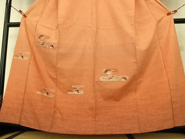 平和屋着物●紬 訪問着 駒刺繍 エ霞鴛鴦文 暈し染め 正絹 逸品 AAAZ0119zg