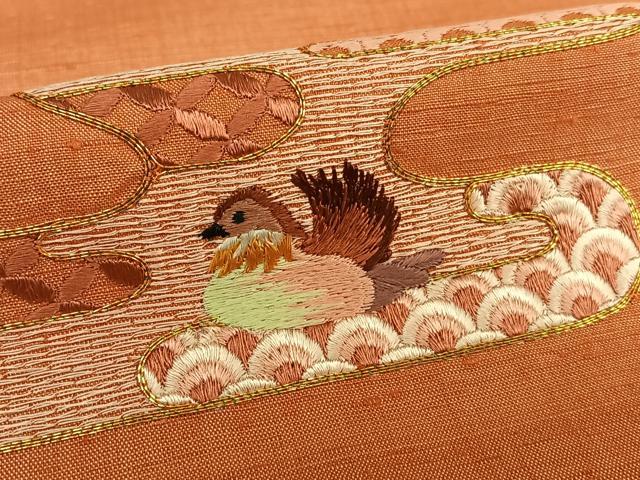 平和屋着物●紬 訪問着 駒刺繍 エ霞鴛鴦文 暈し染め 正絹 逸品 AAAZ0119zg