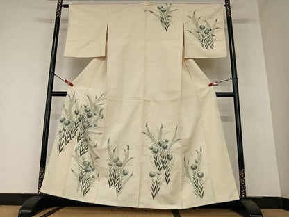 平和屋着物●訪問着 紬地 手描き 草花文 ろうけつ染め 正絹 逸品 AAAZ0121zg