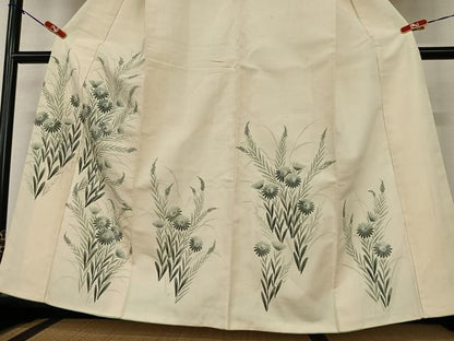 平和屋着物●訪問着 紬地 手描き 草花文 ろうけつ染め 正絹 逸品 AAAZ0121zg