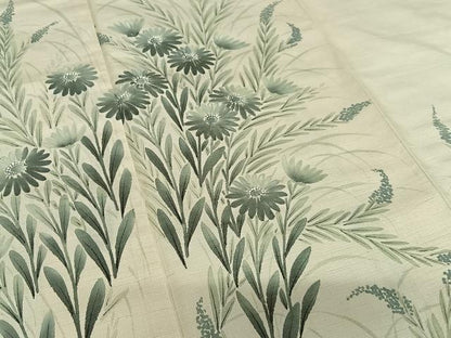 平和屋着物●訪問着 紬地 手描き 草花文 ろうけつ染め 正絹 逸品 AAAZ0121zg