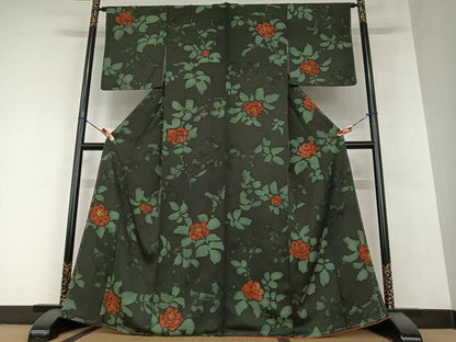 平和屋着物●上質な小紋　薔薇　ろうけつ染め　正絹　逸品　AAAZ0125zg