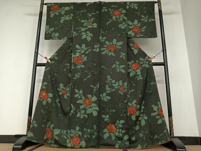 平和屋着物●上質な小紋　薔薇　ろうけつ染め　正絹　逸品　AAAZ0125zg