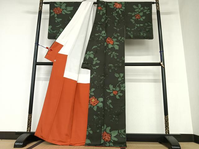 平和屋着物●上質な小紋　薔薇　ろうけつ染め　正絹　逸品　AAAZ0125zg