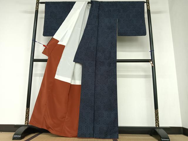 平和屋着物●結城紬 花亀甲文 正絹 逸品 AAAZ0129zg