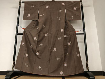 平和屋着物●上質な紬 舞花文 正絹 逸品 AAAZ0144zg