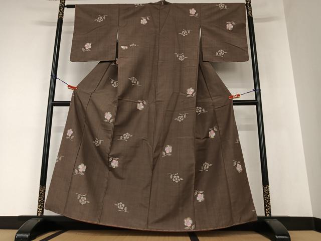 平和屋着物●上質な紬 舞花文 正絹 逸品 AAAZ0144zg