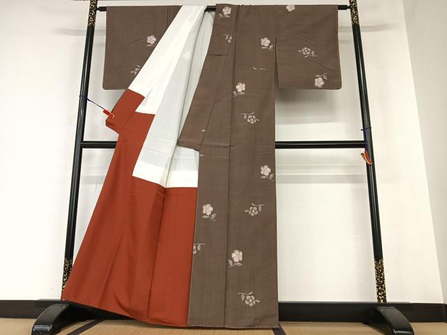 平和屋着物●上質な紬 舞花文 正絹 逸品 AAAZ0144zg