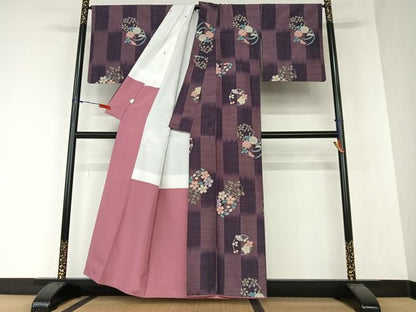 平和屋着物●小紋 草花丸文 洗える着物 AAAZ0145zg