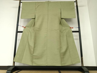平和屋着物●上質な紬 色無地 鶸茶色 正絹 逸品 AAAZ0149zg