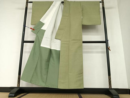 平和屋着物●上質な紬 色無地 鶸茶色 正絹 逸品 AAAZ0149zg